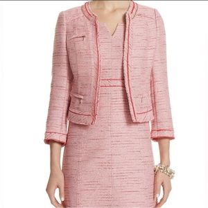 White House Black Market Tweed Cropped 3/4 Sleeve Blazer Jacket Fuscia 00P